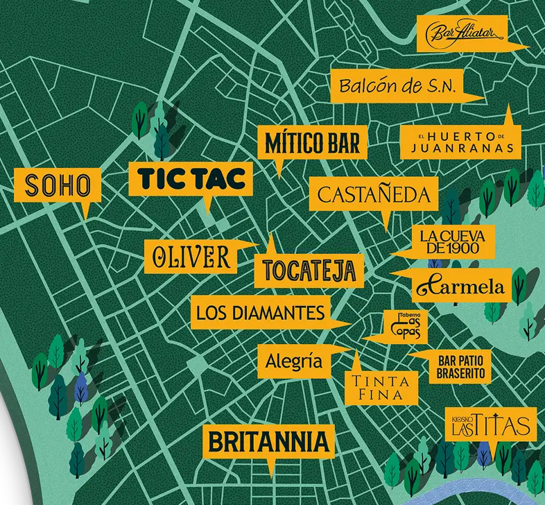 Mapa de bares históricos de Granada - La historia de Granada se escribe en los bares